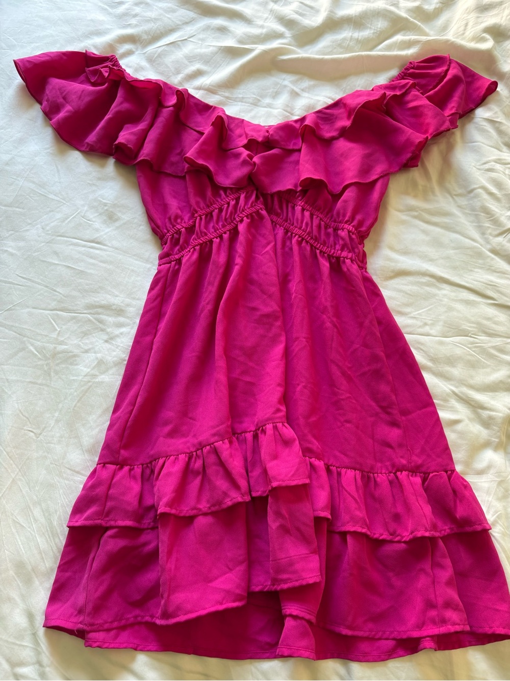 Charlotte Russe Bright Fuchsia Off-Shoulder Ruffle Dress (Fits Women’s Small)